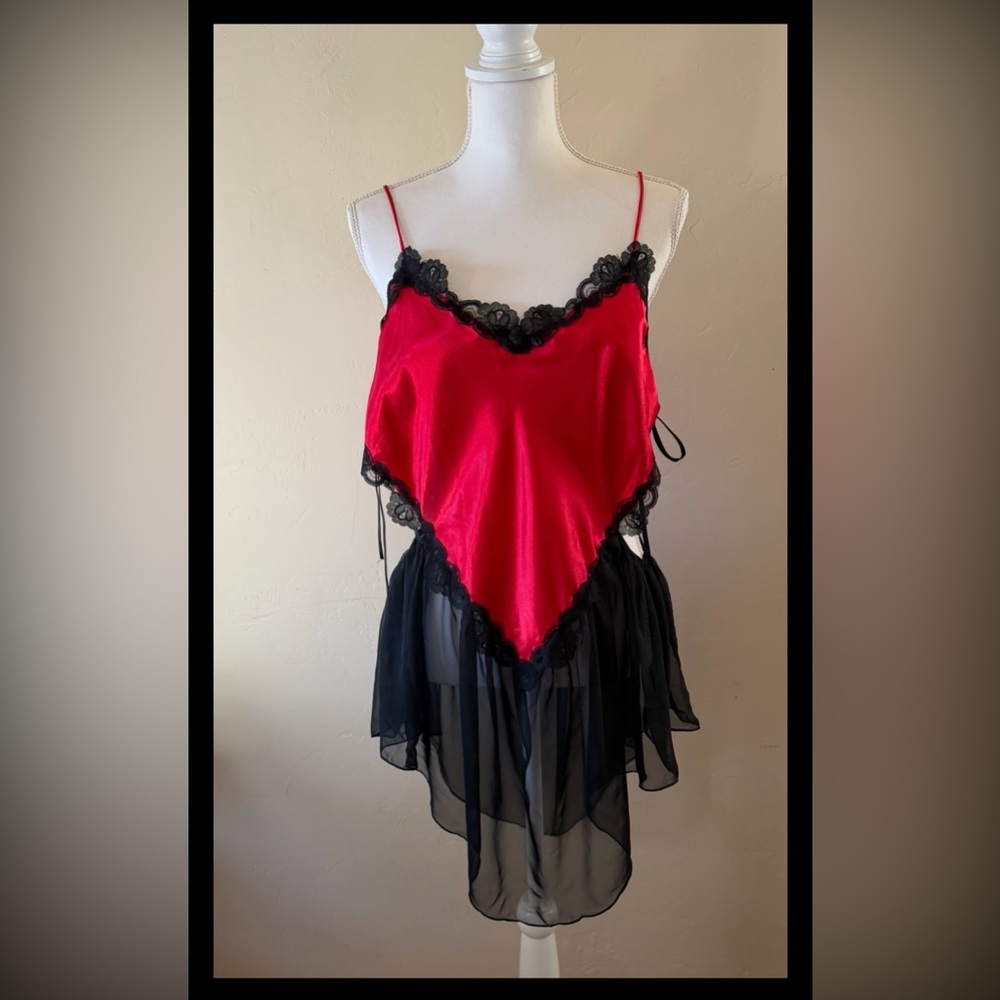 Sophia Morgan Vintage Lingerie Red Heart Black Tulle Babydoll Y2K Romantic EUC